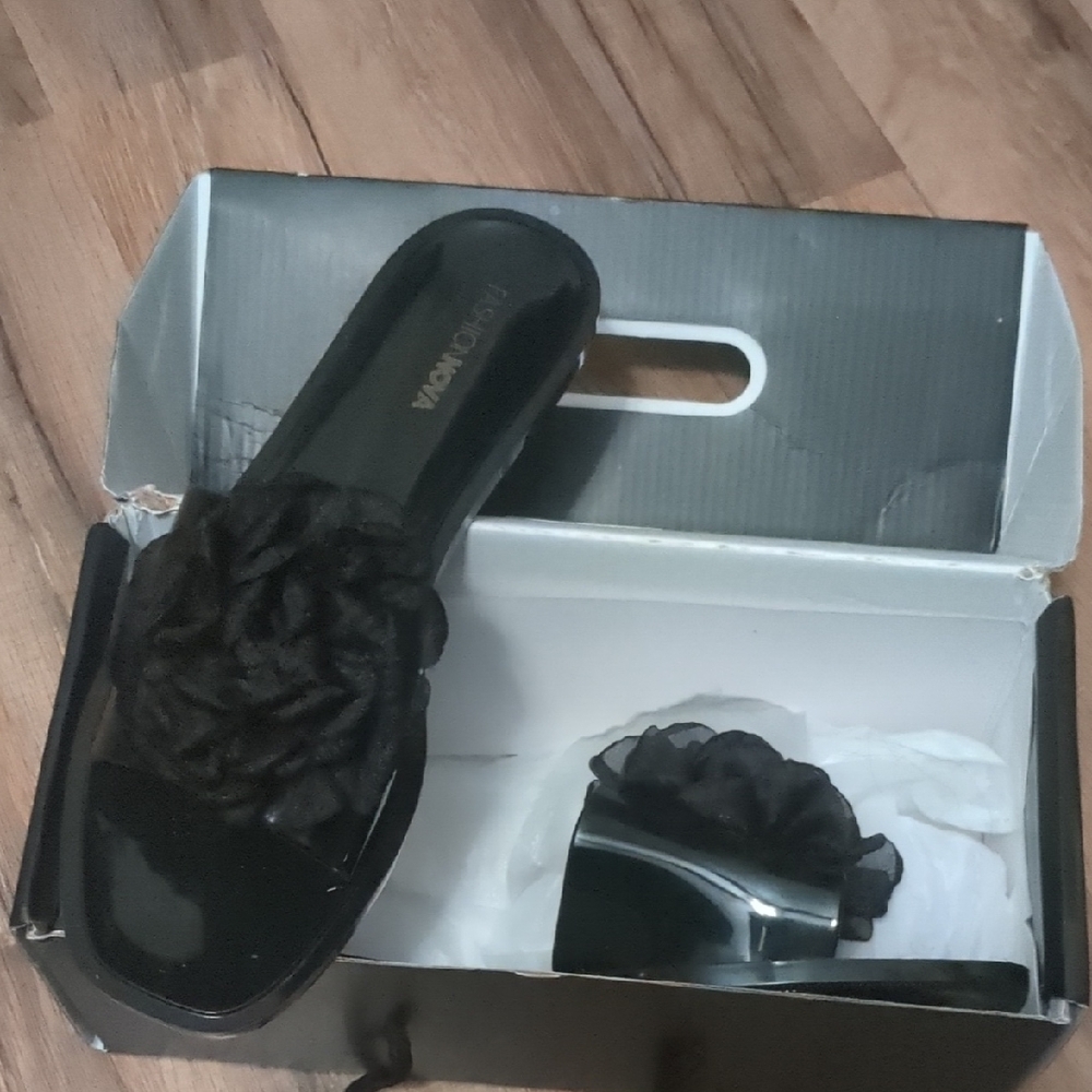 Fashion Nova Black Floral Embellished Mules